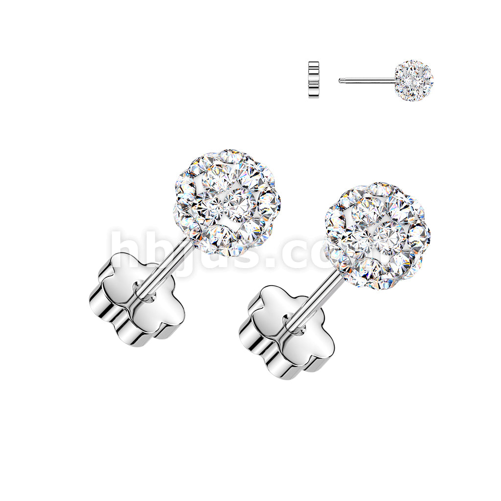 Pair of 316L Surgical Steel Pave Ferido Crystal Ball Earring Studs With... - Image 2