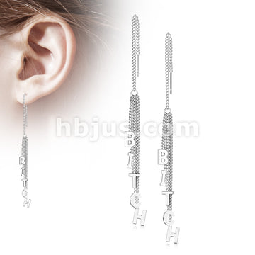 Pair of 316L Surgical Steel Free Falling Threader Earrings With Bitch Letter Dangle - Image 4