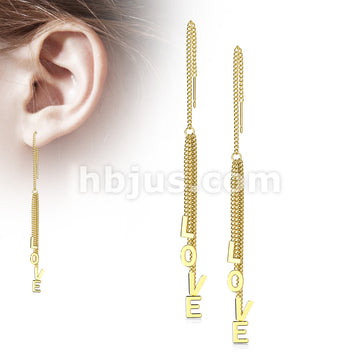 Pair of 316L Surgical Steel Free Falling Threader Earrings With Love Letter Dangle - Image 2