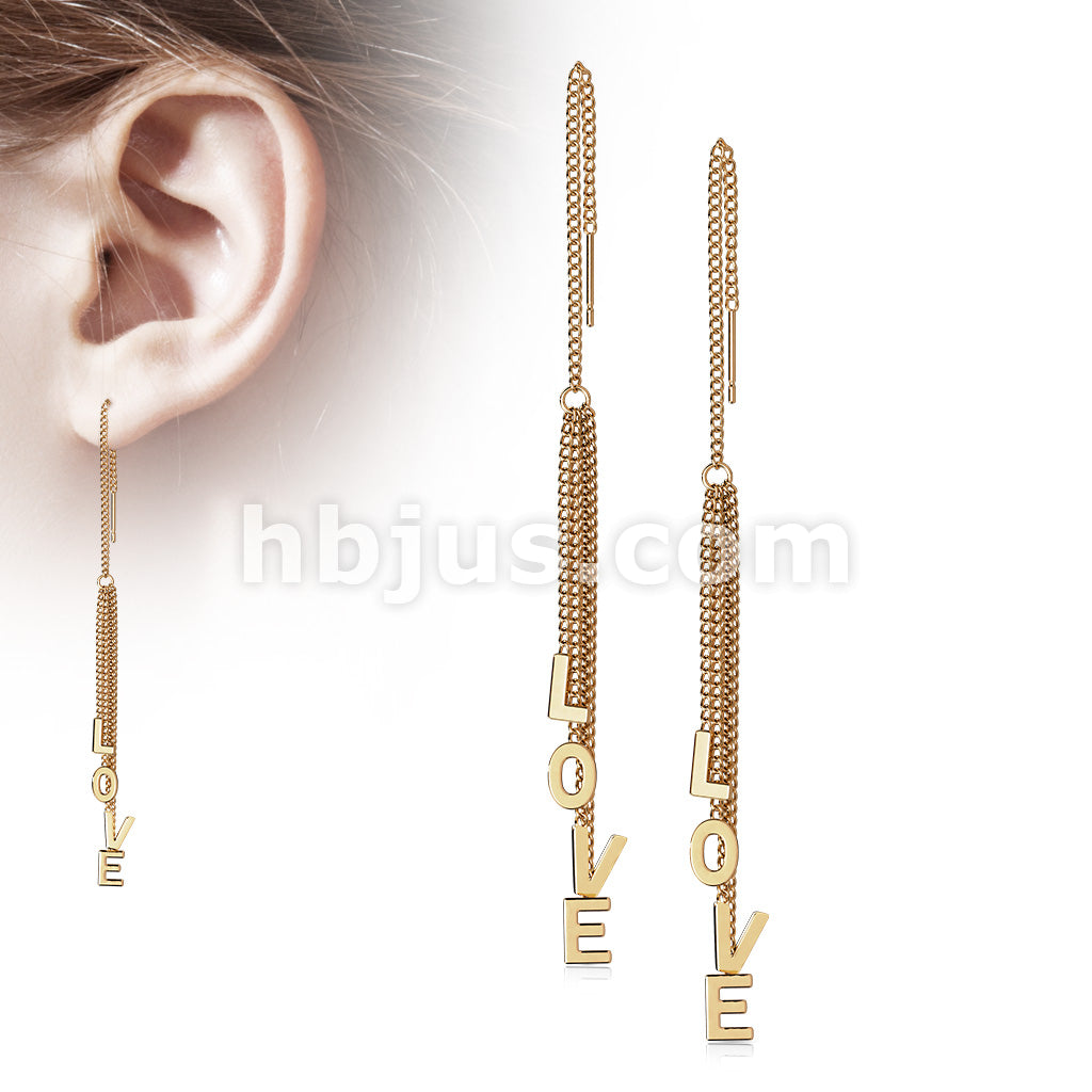 Pair of 316L Surgical Steel Free Falling Threader Earrings With Love Letter Dangle - Image 3