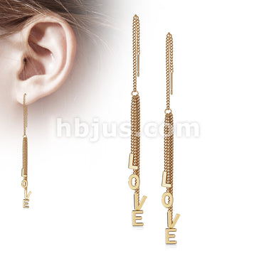 Pair of 316L Surgical Steel Free Falling Threader Earrings With Love Letter Dangle - Image 3