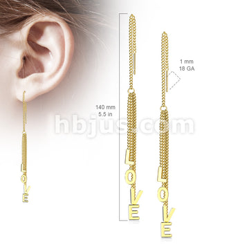 Pair of 316L Surgical Steel Free Falling Threader Earrings With Love Letter Dangle - Image 5