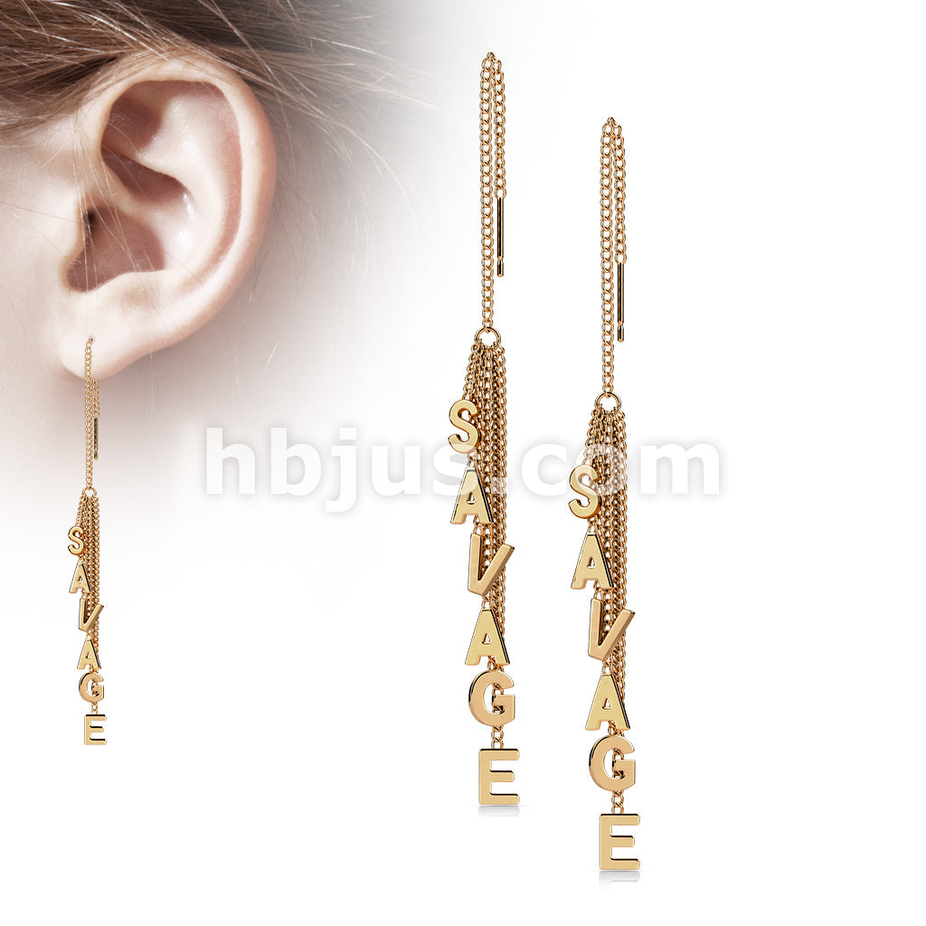 Pair of 316L Surgical Steel Free Falling Threader Earrings With Savage Letter Dangle - Image 3