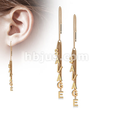 Pair of 316L Surgical Steel Free Falling Threader Earrings With Savage Letter Dangle - Image 3
