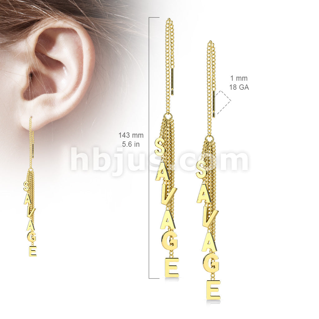 Pair of 316L Surgical Steel Free Falling Threader Earrings With Savage Letter Dangle - Image 5