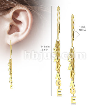 Pair of 316L Surgical Steel Free Falling Threader Earrings With Savage Letter Dangle - Image 5