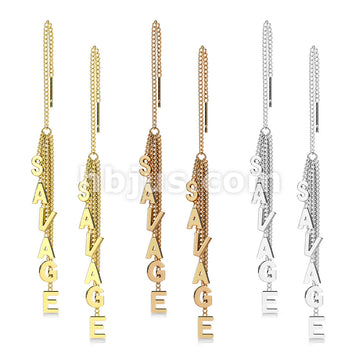 Pair of 316L Surgical Steel Free Falling Threader Earrings With Savage Letter Dangle - Image 6