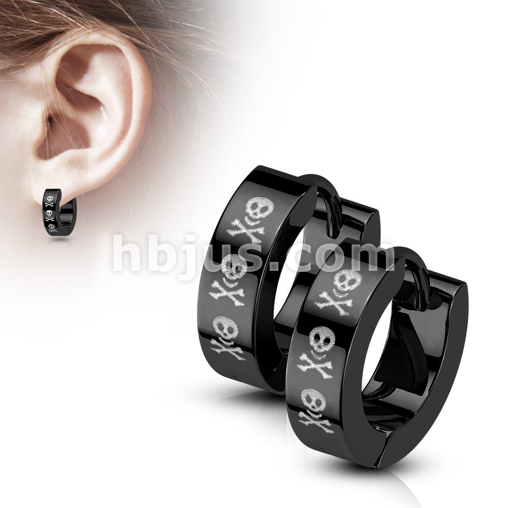 316L Surgical Steel Pair of 316L Stainless Steel Black PVD Hinged Hoop... - Image 2
