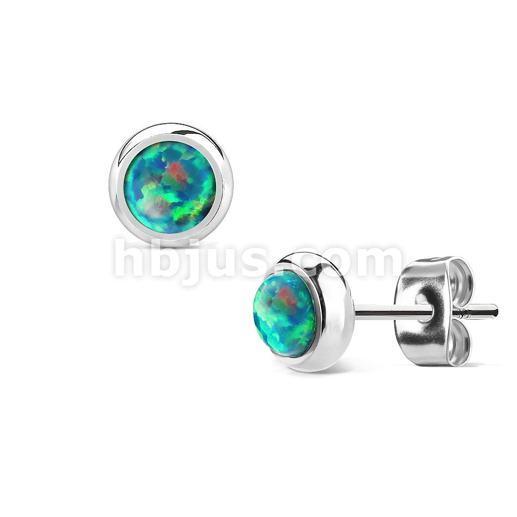 Pair of Opal Bezel Set 316L Surgical Steel Stud Earrings - Image 2