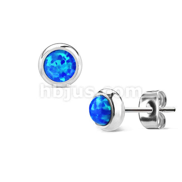 Pair of Opal Bezel Set 316L Surgical Steel Stud Earrings - Image 3