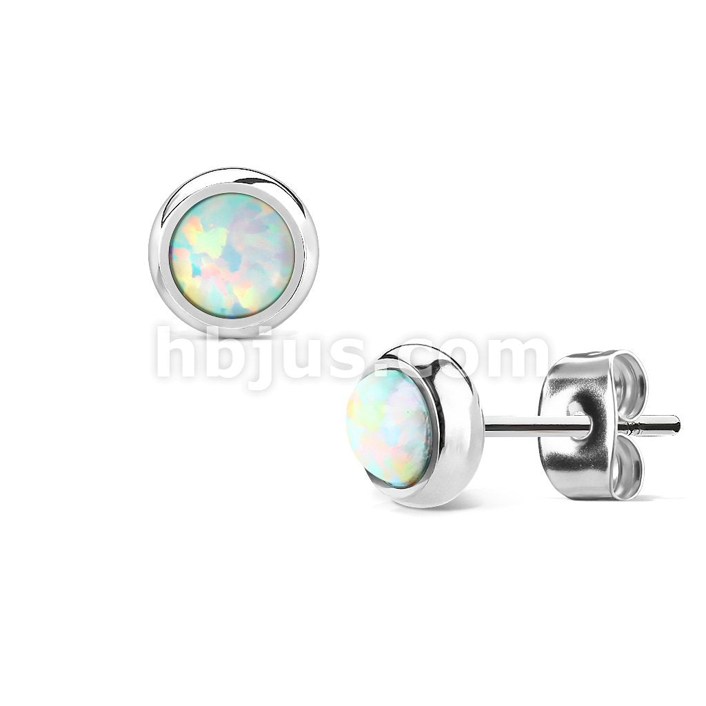 Pair of Opal Bezel Set 316L Surgical Steel Stud Earrings - Image 4