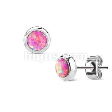 Pair of Opal Bezel Set 316L Surgical Steel Stud Earrings - Image 5
