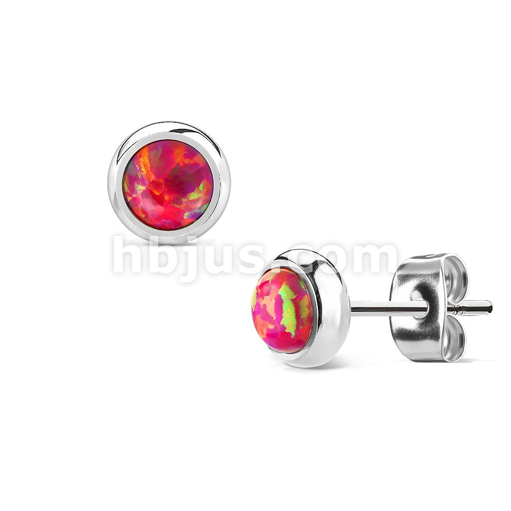 Pair of Opal Bezel Set 316L Surgical Steel Stud Earrings - Image 6