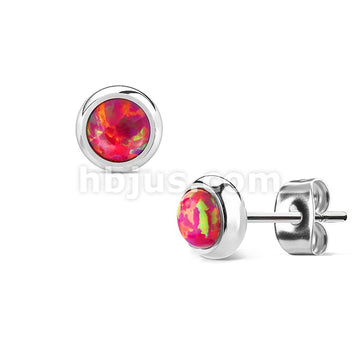 Pair of Opal Bezel Set 316L Surgical Steel Stud Earrings - Image 6