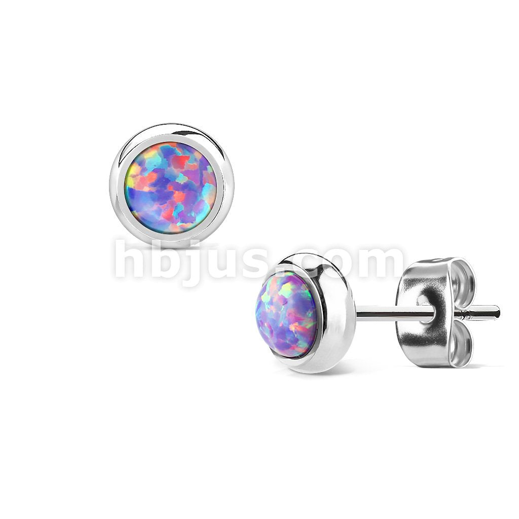 Pair of Opal Bezel Set 316L Surgical Steel Stud Earrings - Image 7