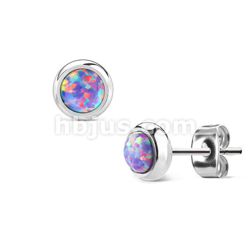 Pair of Opal Bezel Set 316L Surgical Steel Stud Earrings - Image 7