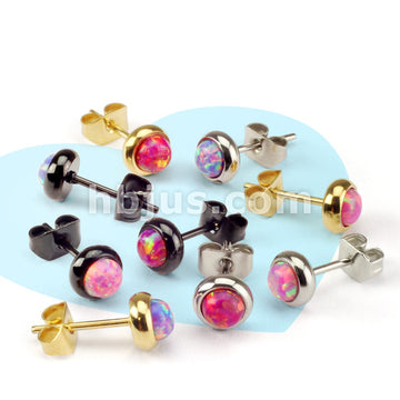 Pair of Opal Bezel Set 316L Surgical Steel Stud Earrings - Image 8