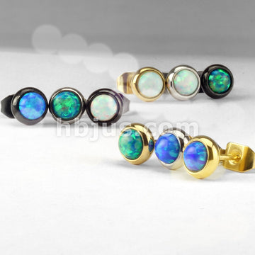 Pair of Opal Bezel Set 316L Surgical Steel Stud Earrings - Image 9