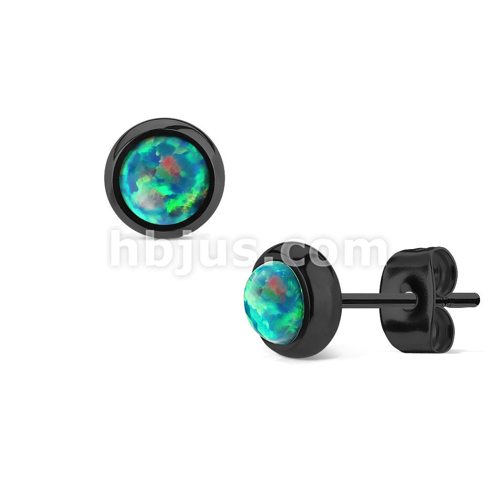Pair of Opal Bezel Set Blac IP Over 316L Surgical Steel Stud Earrings - Image 2