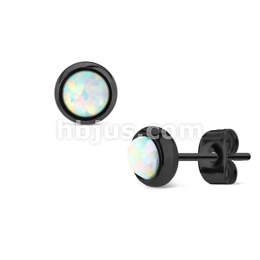 Pair of Opal Bezel Set Blac IP Over 316L Surgical Steel Stud Earrings - Image 4