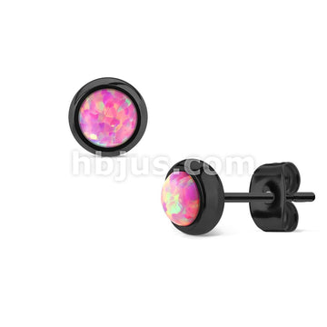 Pair of Opal Bezel Set Blac IP Over 316L Surgical Steel Stud Earrings - Image 5
