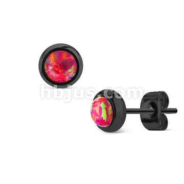 Pair of Opal Bezel Set Blac IP Over 316L Surgical Steel Stud Earrings - Image 6