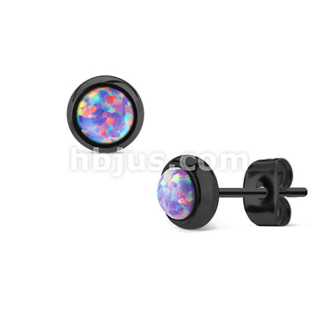 Pair of Opal Bezel Set Blac IP Over 316L Surgical Steel Stud Earrings - Image 7