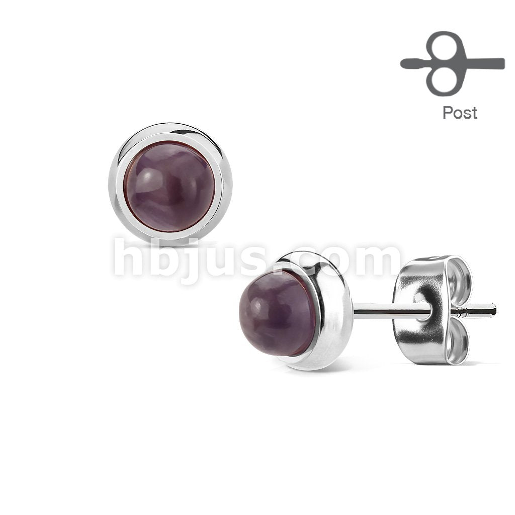 Pair of Bezeled Semi Precious Stone Set 316L Surgical Steel Earrings - Image 2