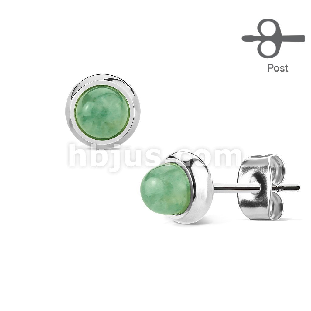 Pair of Bezeled Semi Precious Stone Set 316L Surgical Steel Earrings - Image 3