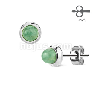 Pair of Bezeled Semi Precious Stone Set 316L Surgical Steel Earrings - Image 3
