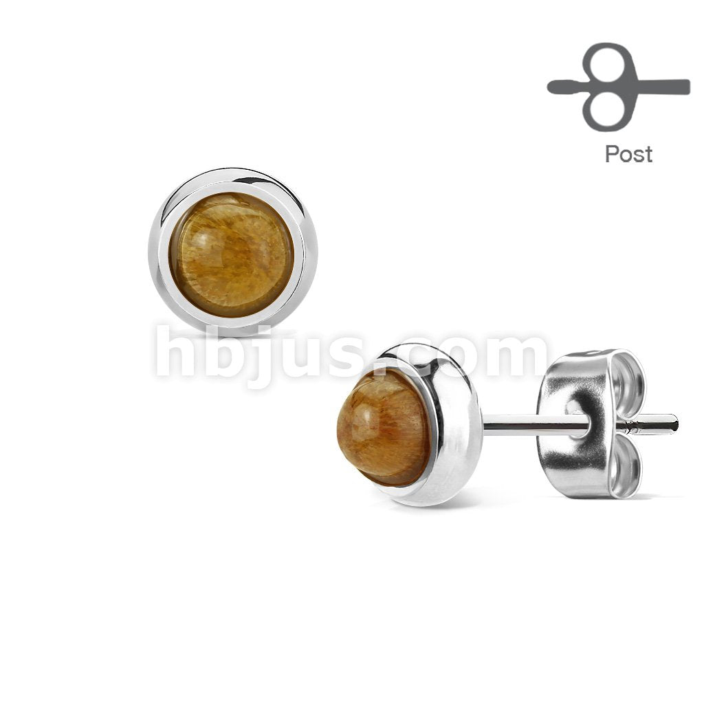 Pair of Bezeled Semi Precious Stone Set 316L Surgical Steel Earrings - Image 4