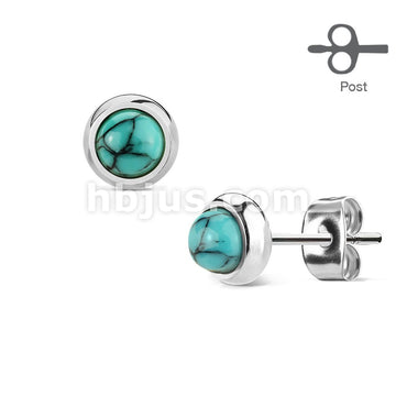 Pair of Bezeled Semi Precious Stone Set 316L Surgical Steel Earrings - Image 5
