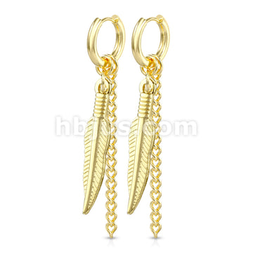 316L Surgical Steel Pair of Feather and Chain Dangle 316L Stainless... - Image 3