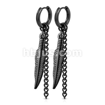 316L Surgical Steel Pair of Feather and Chain Dangle 316L Stainless... - Image 4