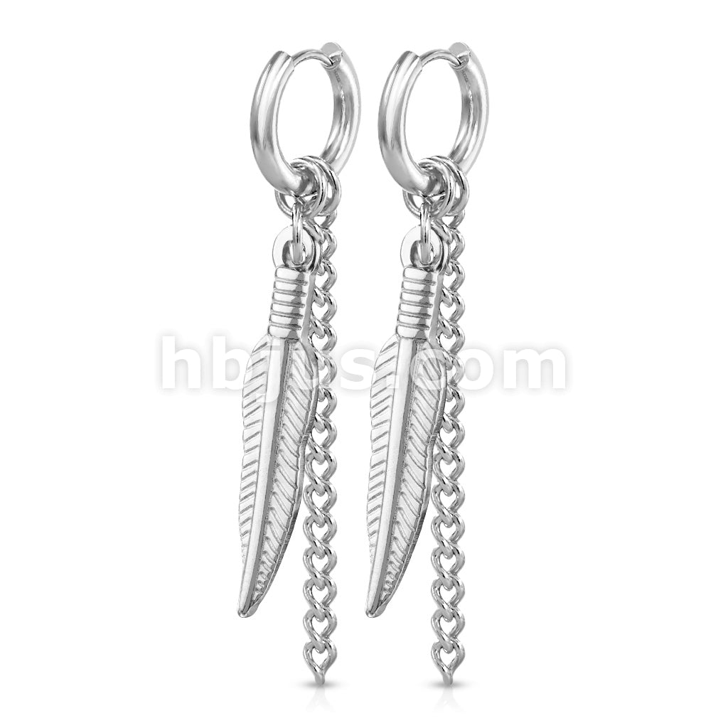 316L Surgical Steel Pair of Feather and Chain Dangle 316L Stainless... - Image 5