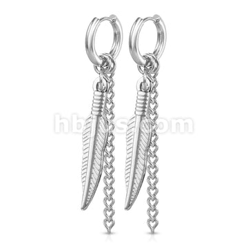 316L Surgical Steel Pair of Feather and Chain Dangle 316L Stainless... - Image 5