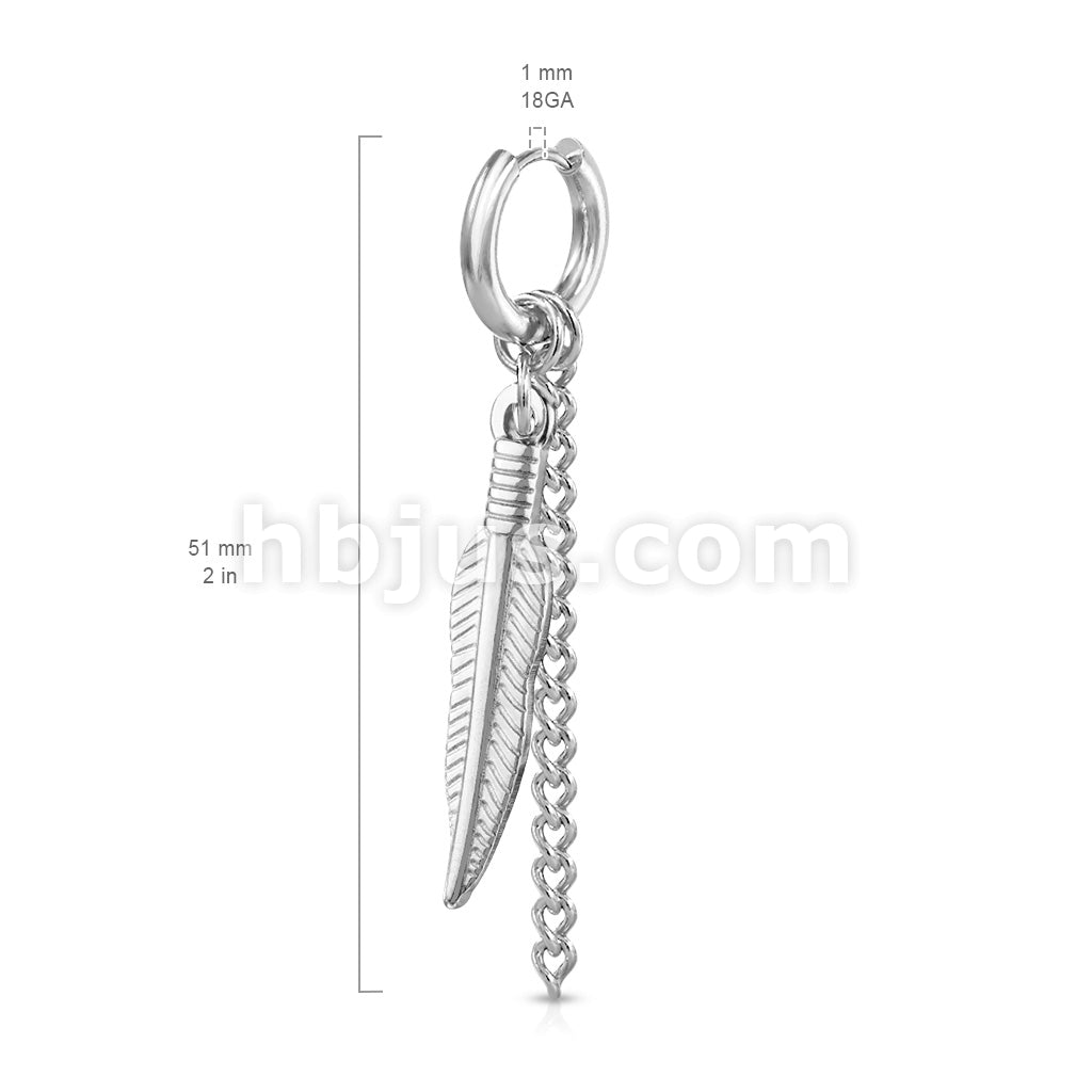 316L Surgical Steel Pair of Feather and Chain Dangle 316L Stainless... - Image 6