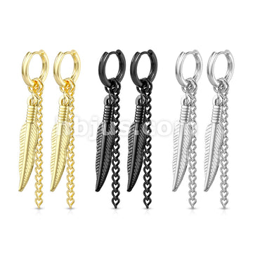 316L Surgical Steel Pair of Feather and Chain Dangle 316L Stainless... - Image 7