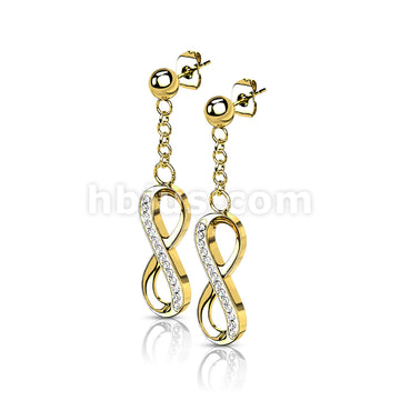 Pair of 316L Surgical Steel Ball Stud Post Earrings with Dangling CZ... - Image 3