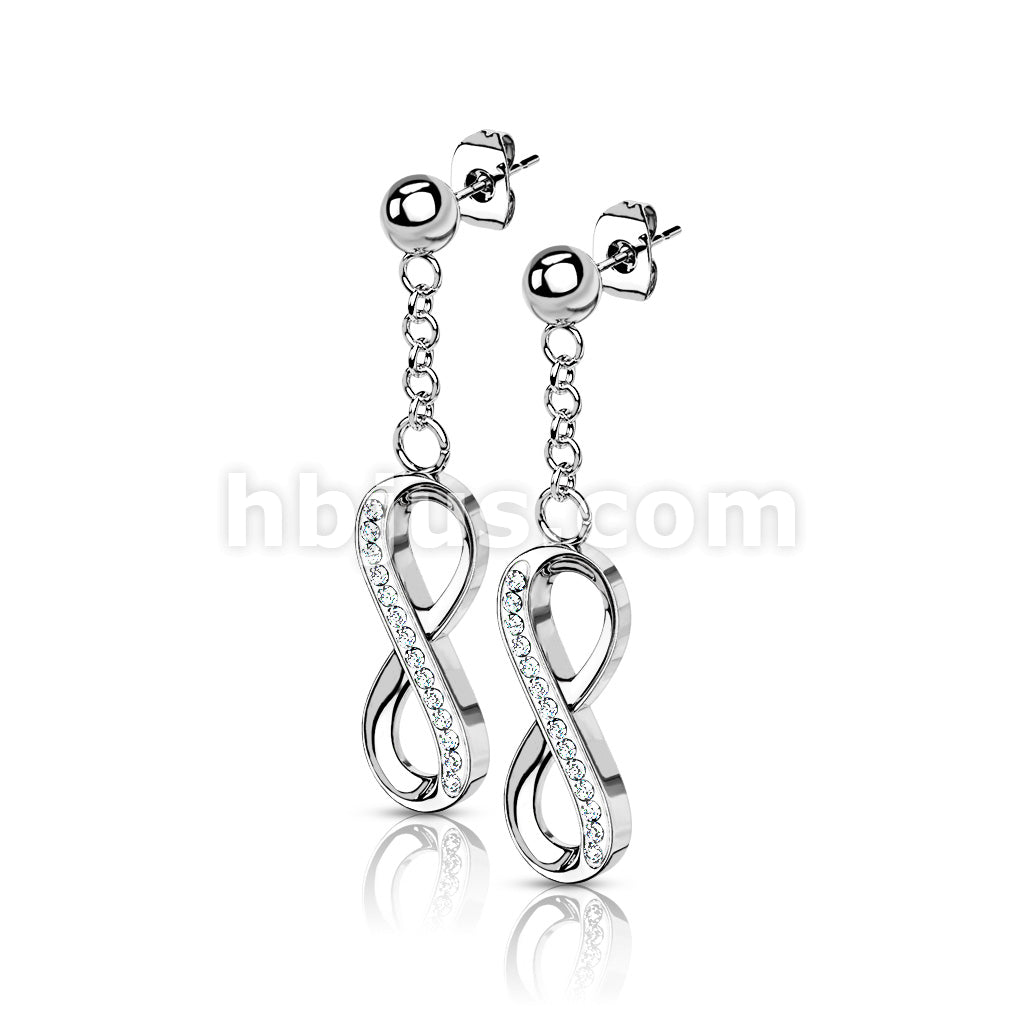 Pair of 316L Surgical Steel Ball Stud Post Earrings with Dangling CZ... - Image 5