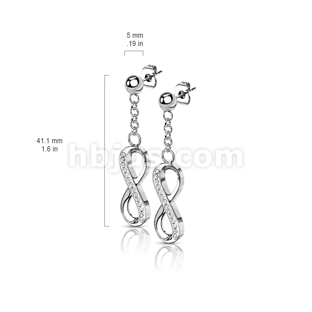 Pair of 316L Surgical Steel Ball Stud Post Earrings with Dangling CZ... - Image 6