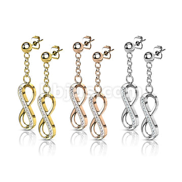 Pair of 316L Surgical Steel Ball Stud Post Earrings with Dangling CZ... - Image 7