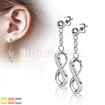 Pair of 316L Surgical Steel Ball Stud Post Earrings with Dangling CZ... - Image 2