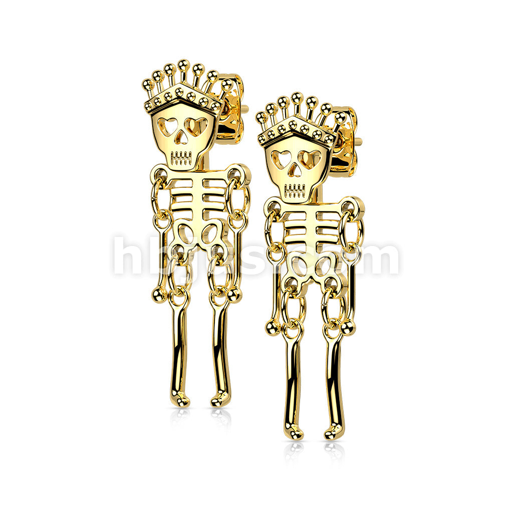 Pair of 316L Surgical Steel Skeleton Dangle StudEarrings - Image 2