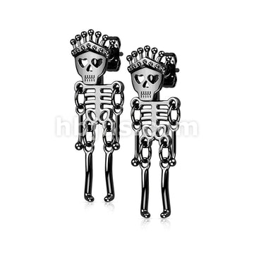 Pair of 316L Surgical Steel Skeleton Dangle StudEarrings - Image 3