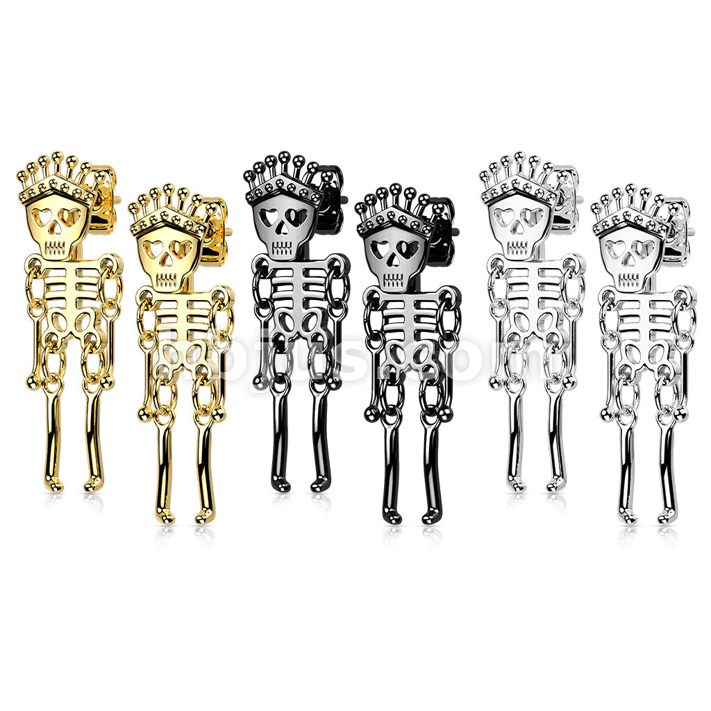Pair of 316L Surgical Steel Skeleton Dangle StudEarrings - Image 6