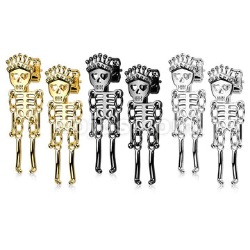 Pair of 316L Surgical Steel Skeleton Dangle StudEarrings - Image 6