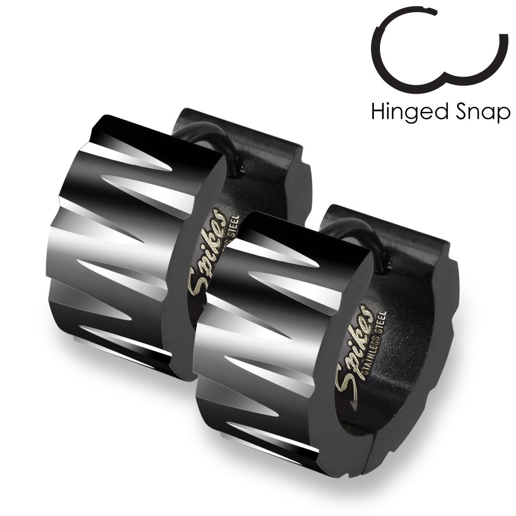 316L Surgical Steel Pair of 316L Stainless Steel Black Hinged Wide Hoop...