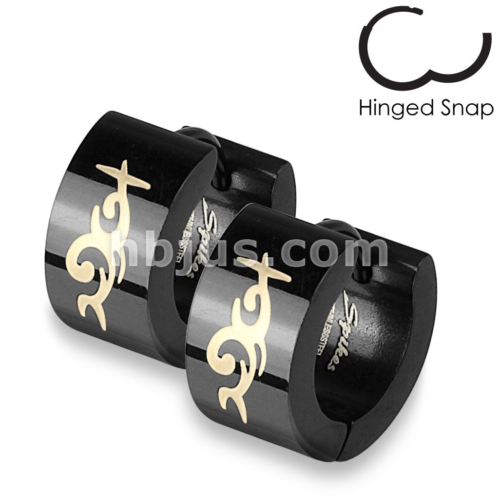 316L Surgical Steel Pair of 316L Stainless Steel Black Hinged Hoop...