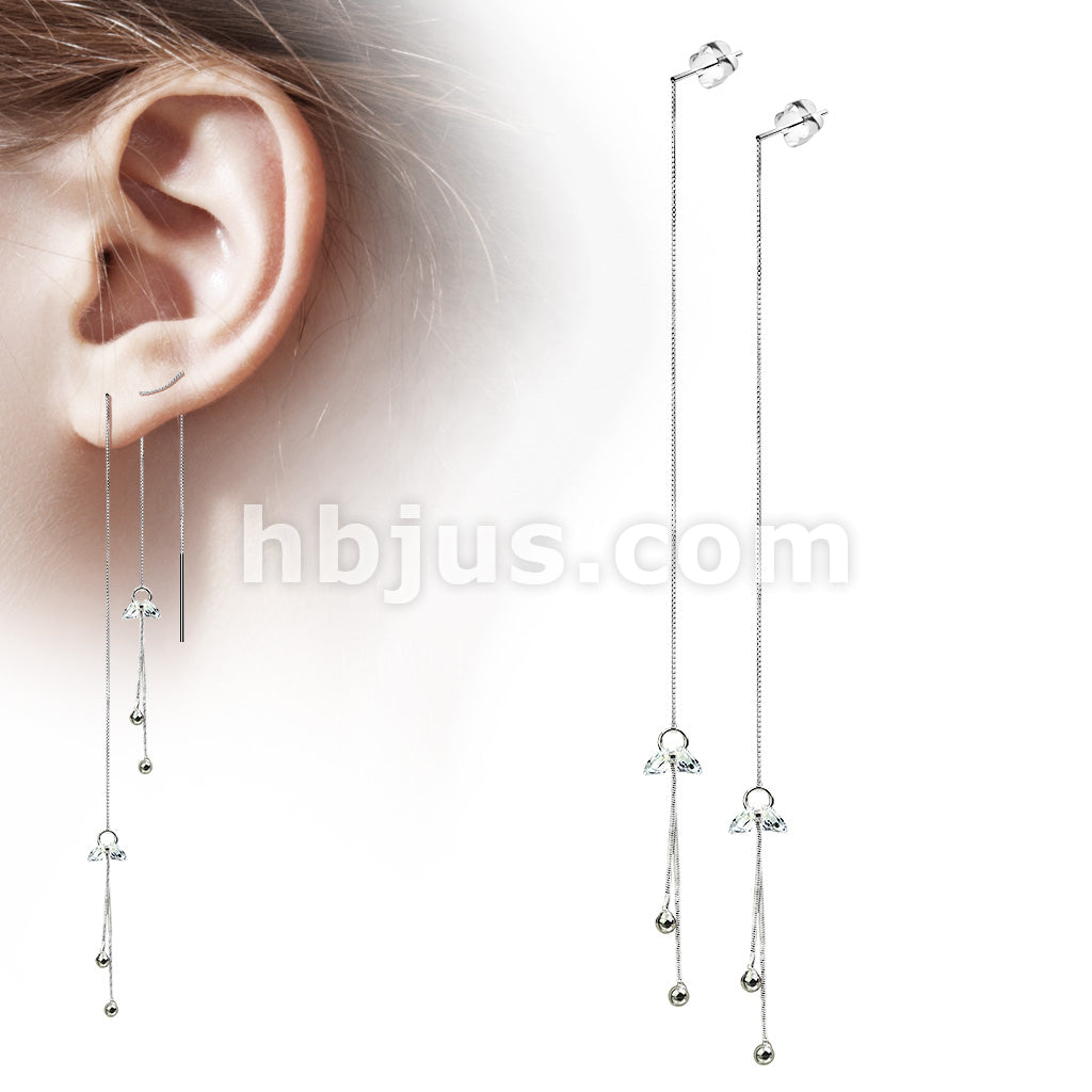Pair of 925 Sterling Silver Free Falling Threader Earrings With Double... - Image 2